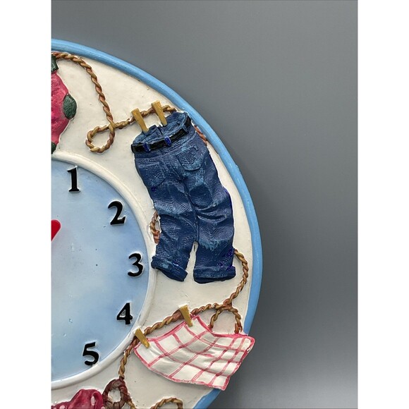 American Country Style. Resin Han Painted Laundry Room Clock.9.75” Diameter,Vtg - Picture 3 of 13